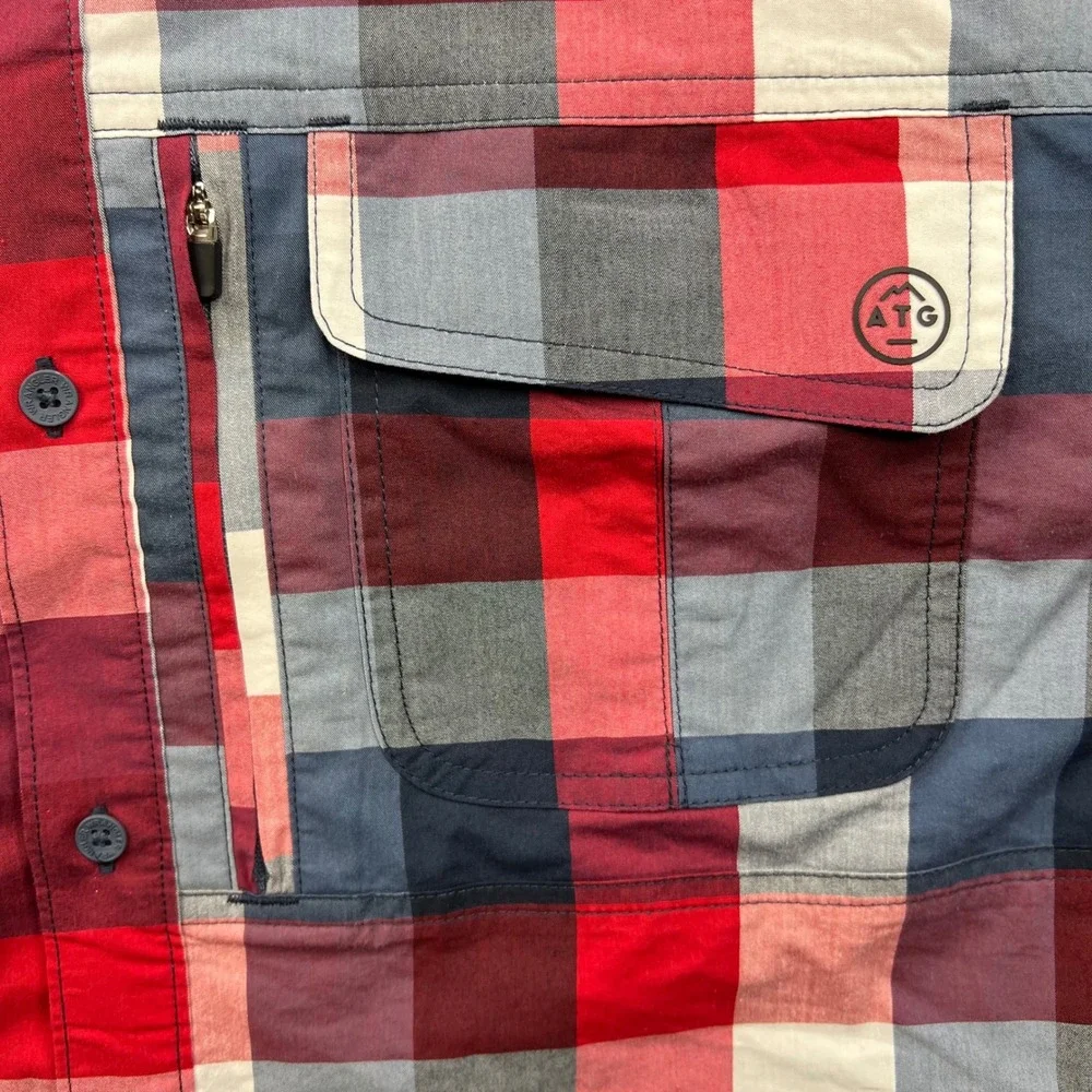 Wrangler ATG Shirt Mens XL Red Blue Plaid‎ Short Sleeve All Terrain Gear Outdoor